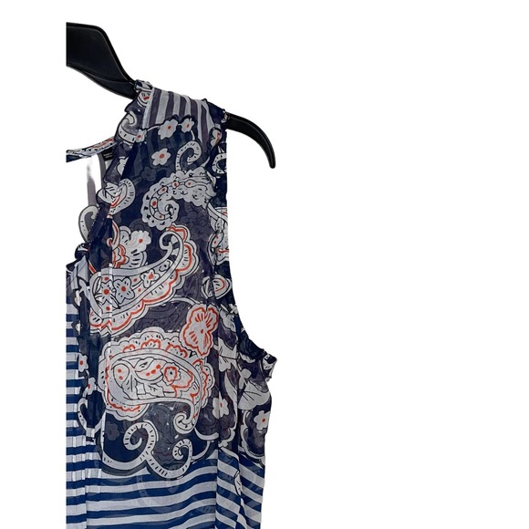 Cabi Women Top Sheer Tank Paisley Striped Ruffled Peplum Sleeveless Blue Small - Picture 3 of 9